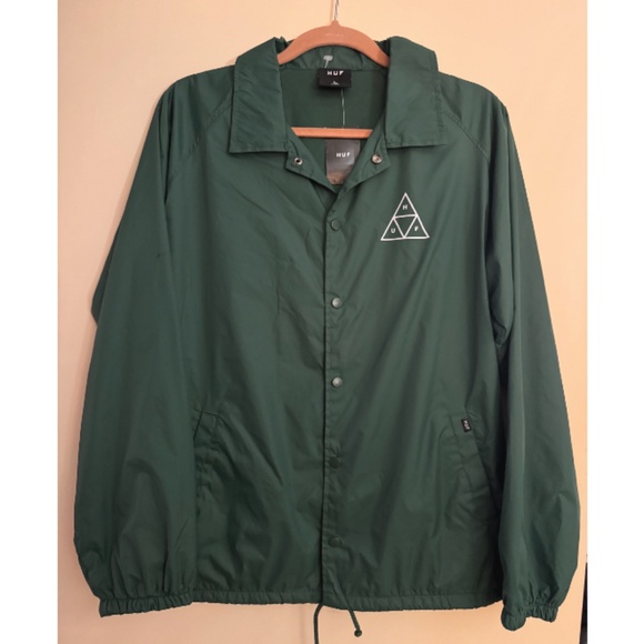 HUF Worldwide Essentials TT Coach Jacket/Windbreaker NWT - Forest Green Size L - Picture 1 of 3